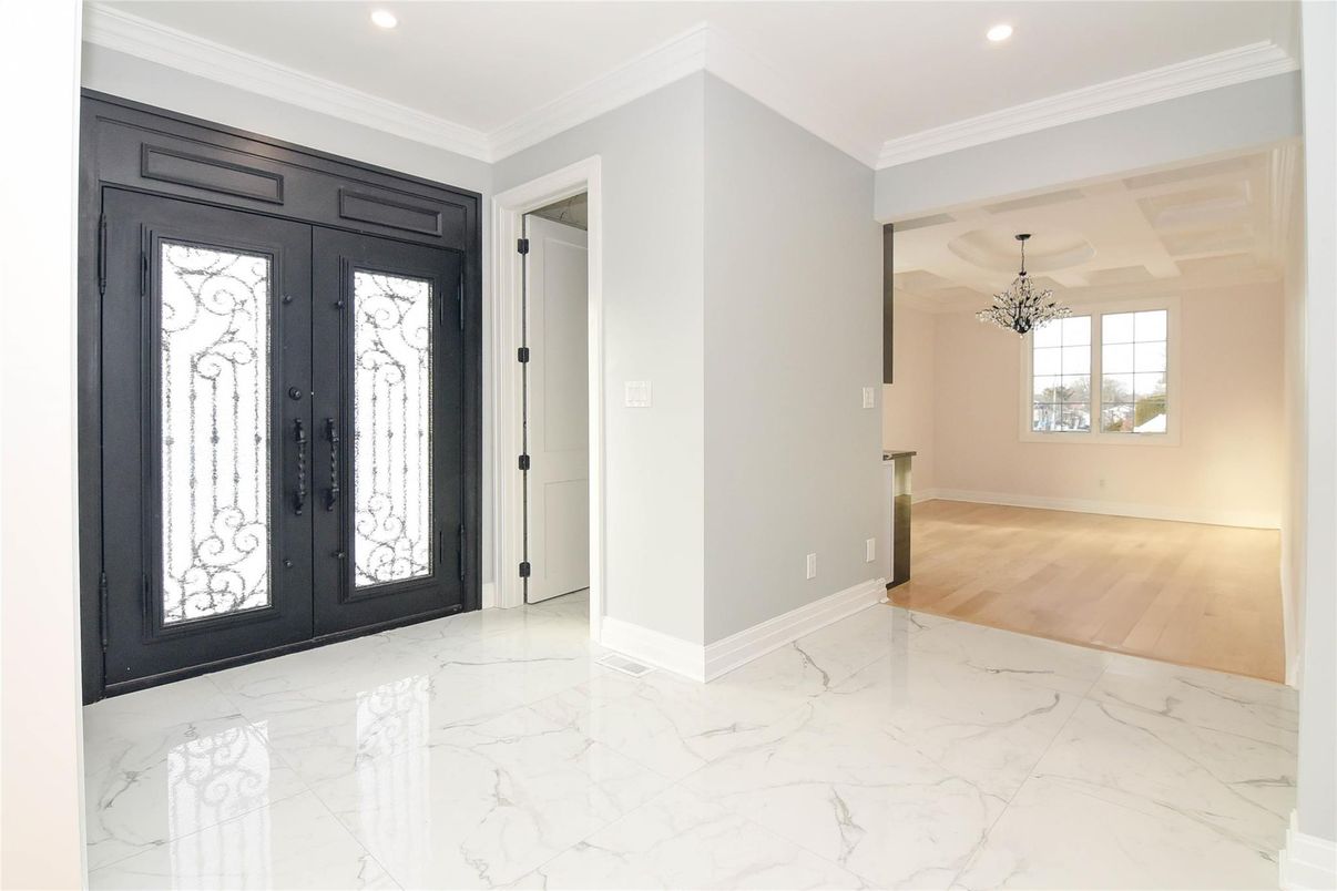 Chandelier, Empty room, Interior, Marble, Recessed Lighting, Wood Texture Flooring