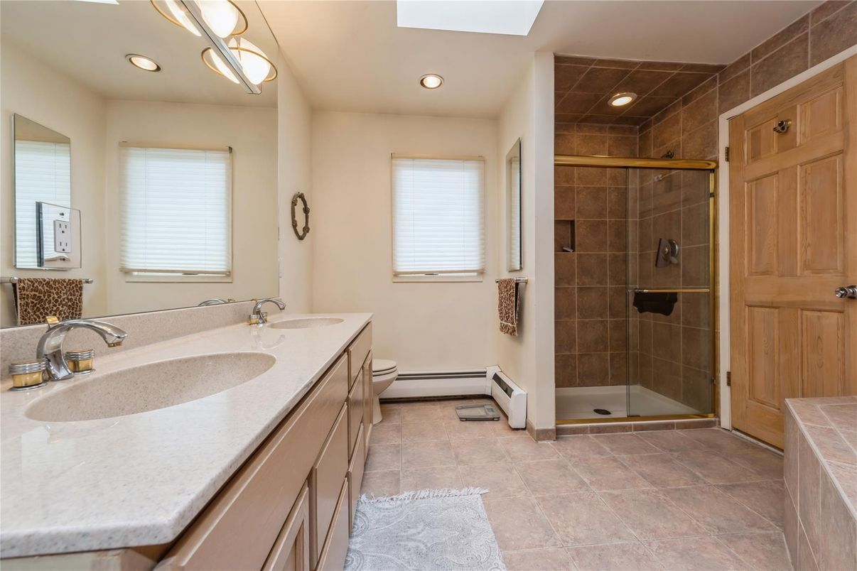 Bathroom, Dual Sink Vanities, Glass Shower, Interior, Recessed Lighting