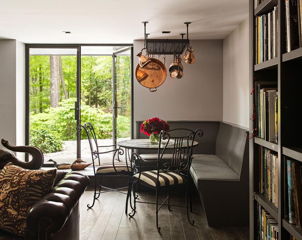 Dining room, Interior, Pendant Lights, Wood Texture Flooring