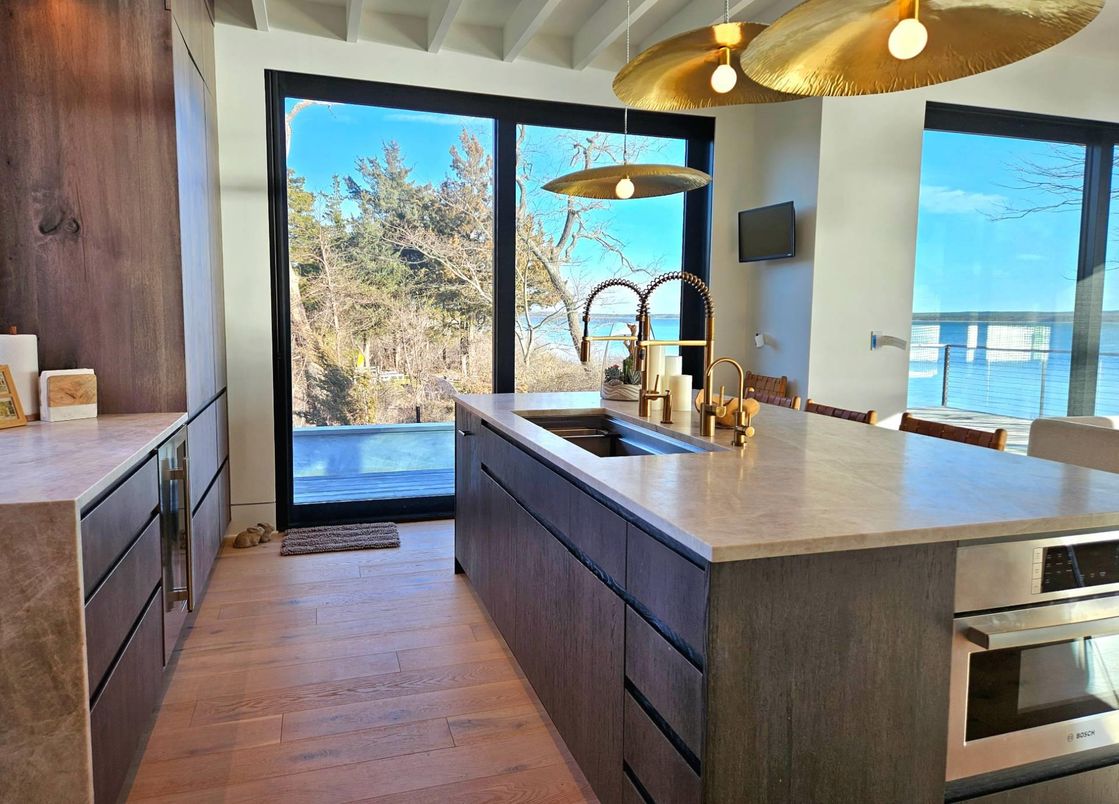Interior, Kitchen, Pendant Lights, Stainless Steel Appliances, Wood Texture Flooring