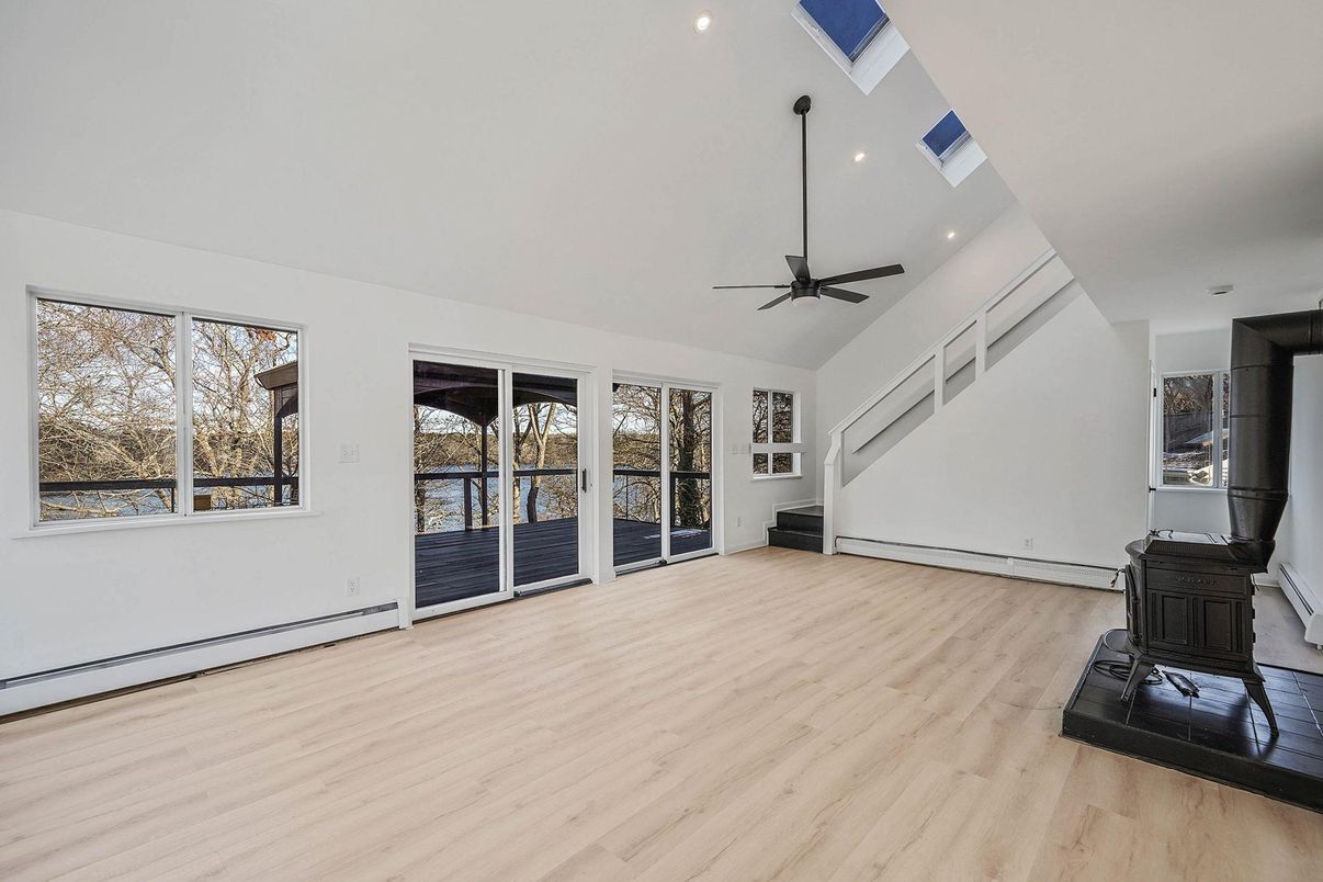 Empty room, Fireplace, Interior, Recessed Lighting, Wood Texture Flooring