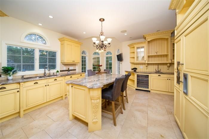 Chandelier, Interior, Kitchen, Recessed Lighting, Stainless Steel Appliances