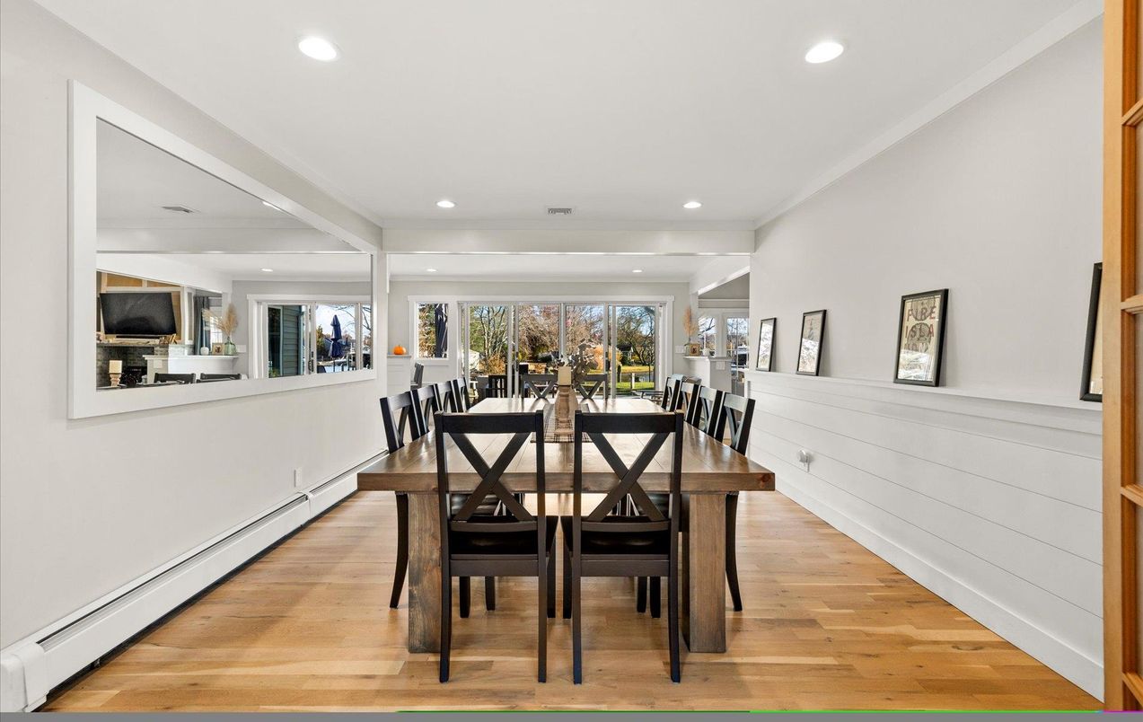 Dining room, Interior, Recessed Lighting, Wood Texture Flooring