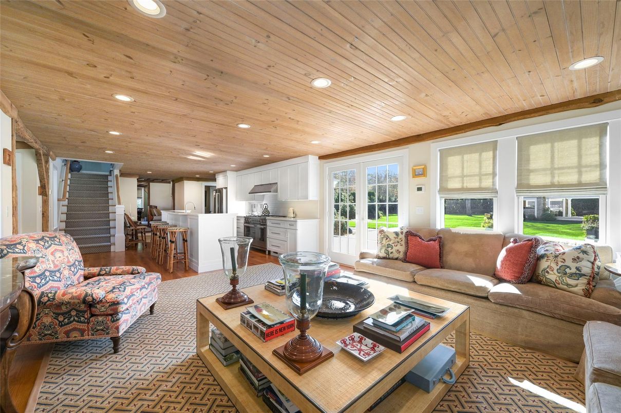 Dining room, Interior, Kitchen, Living room, Recessed Lighting, Wooden Ceilings, Wood Texture Flooring