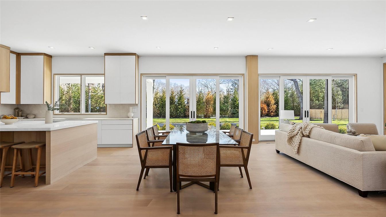 Dining room, Interior, Kitchen, Living room, Recessed Lighting, Wood Texture Flooring