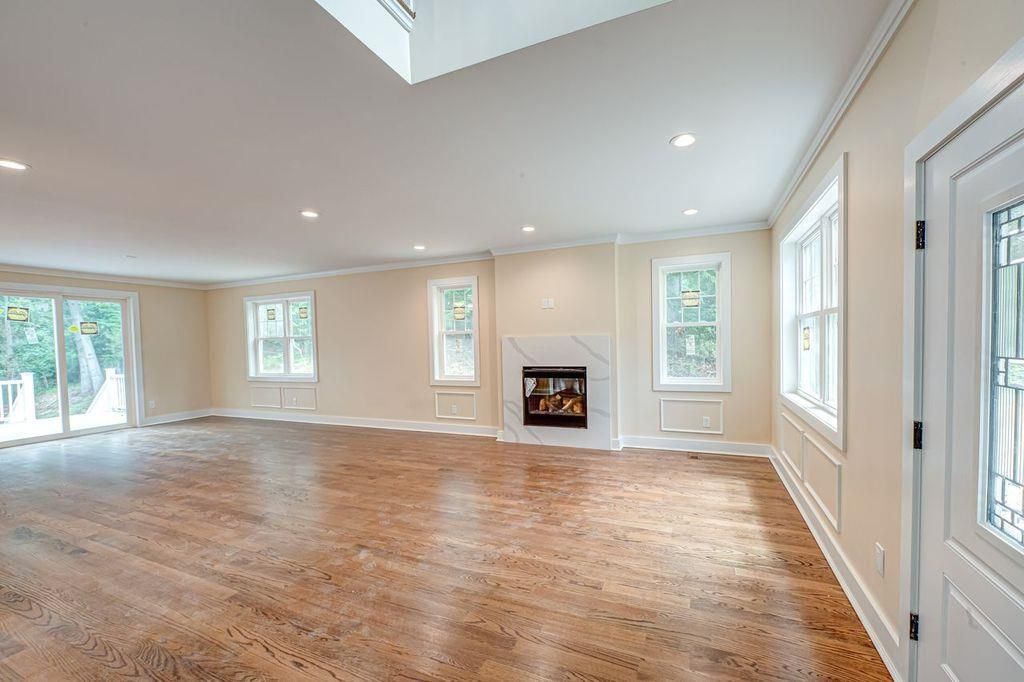 Empty room, Fireplace, Interior, Recessed Lighting, Wood Texture Flooring