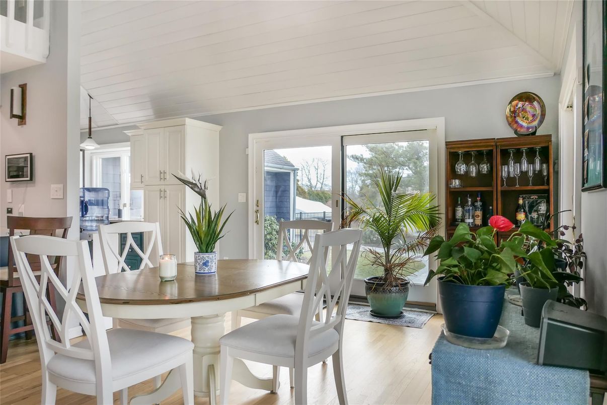 Dining room, Interior, Pendant Lights, Wood Texture Flooring
