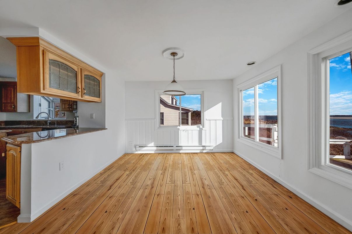 Interior, Kitchen, Pendant Lights, Water, Wood Texture Flooring