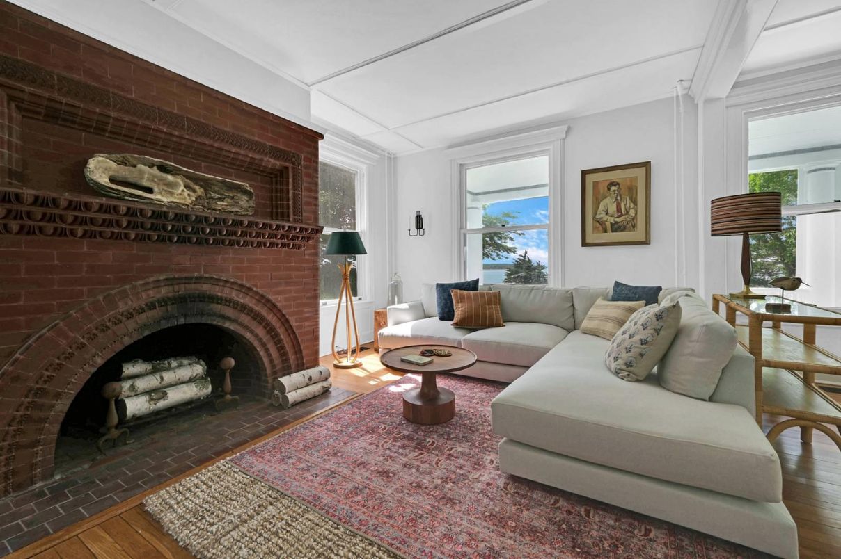 Fireplace, Interior, Living room, Stone Walls, Wood Texture Flooring