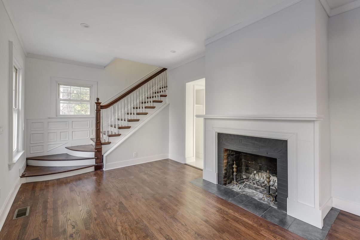 Fireplace, Interior, Recessed Lighting, Wood Texture Flooring