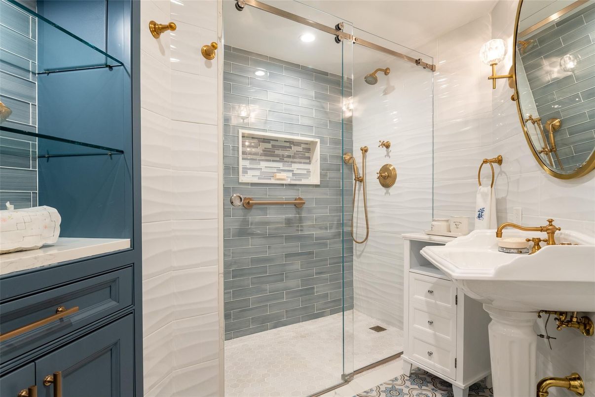 Bathroom, Glass Shower, Interior, Recessed Lighting