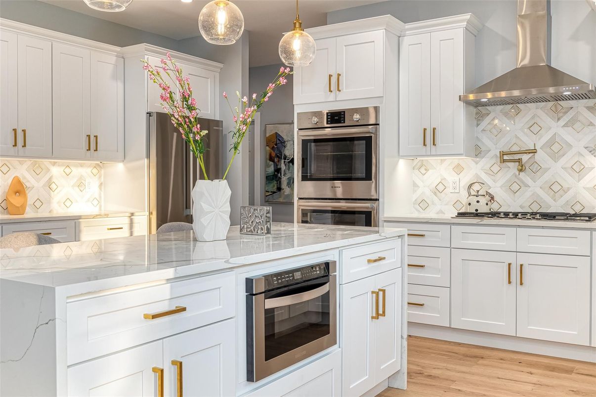 Interior, Kitchen, Pendant Lights, Stainless Steel Appliances, Wood Texture Flooring