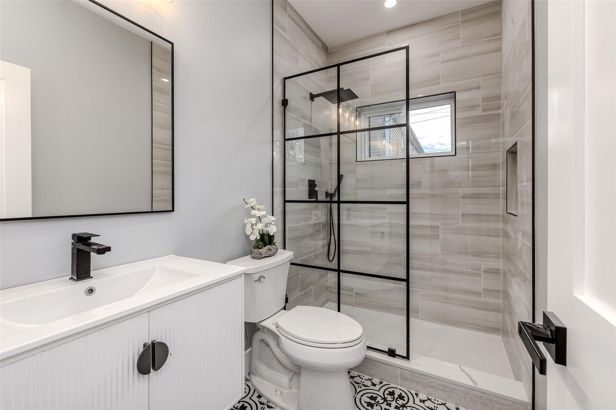 Bathroom, Glass Shower, Interior, Recessed Lighting