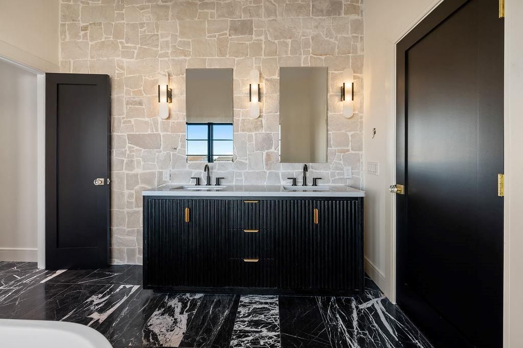 Bathroom, Dual Sink Vanities, Interior, Marble, Stone Walls