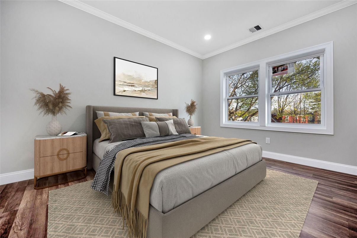 Bedroom, Interior, Recessed Lighting, Wood Texture Flooring