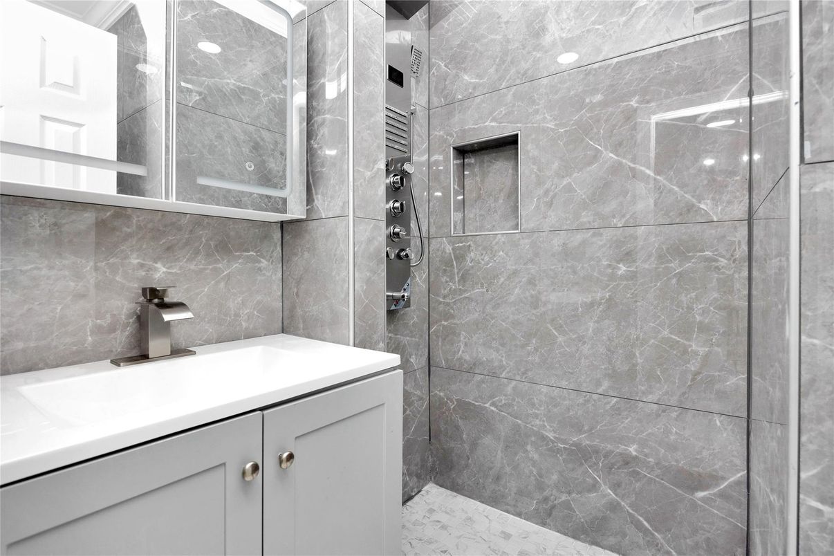 Bathroom, Glass Shower, Interior, Marble Walls