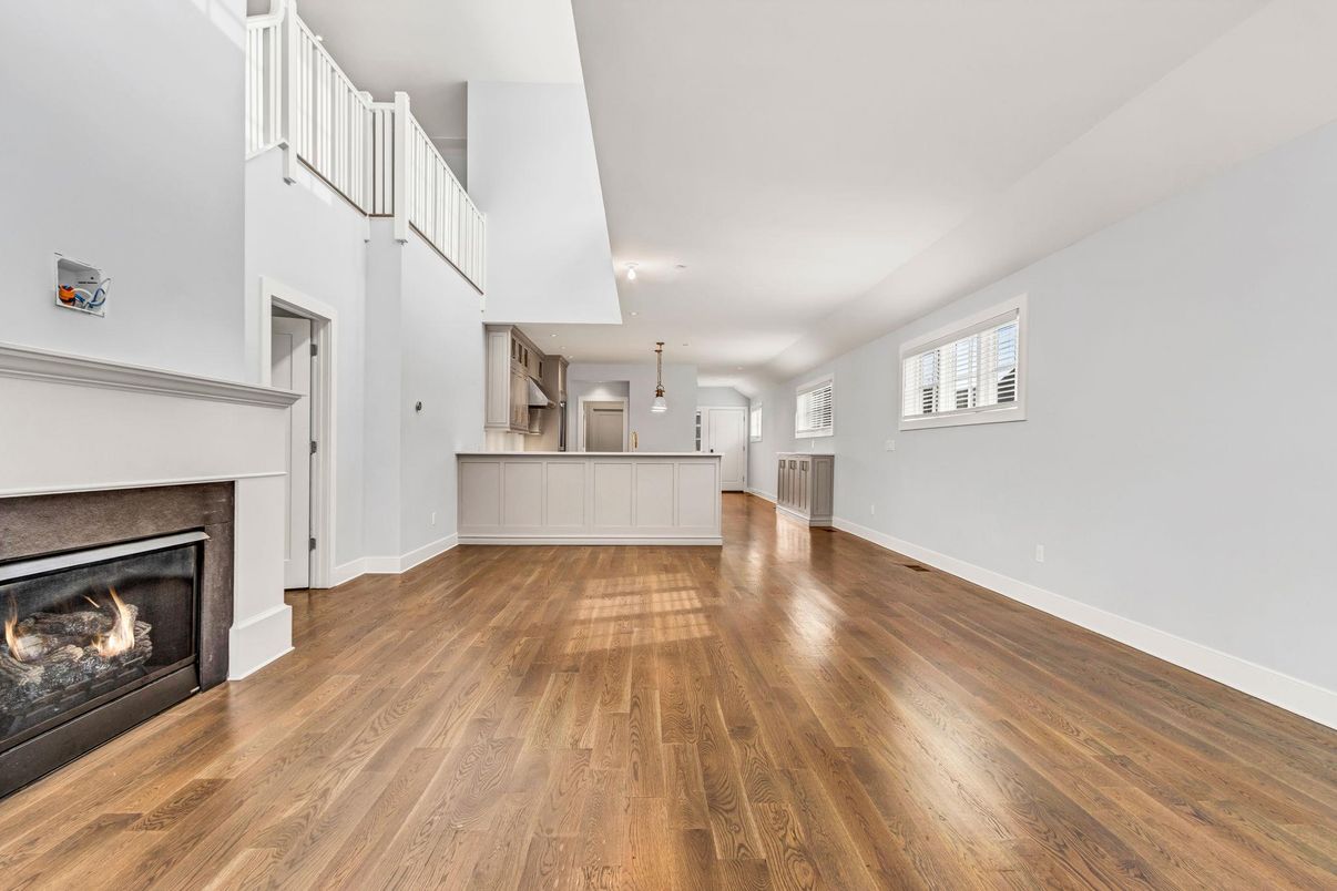 Fireplace, Interior, Recessed Lighting, Wood Texture Flooring
