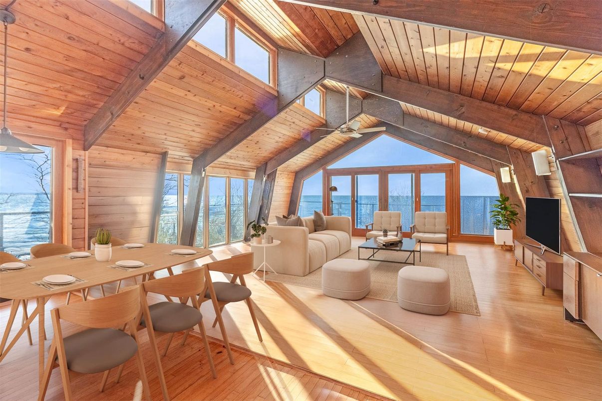 Dining room, Interior, Living room, Water, Wooden Beams, Wooden Ceilings, Wood Texture Flooring, Wooden Walls
