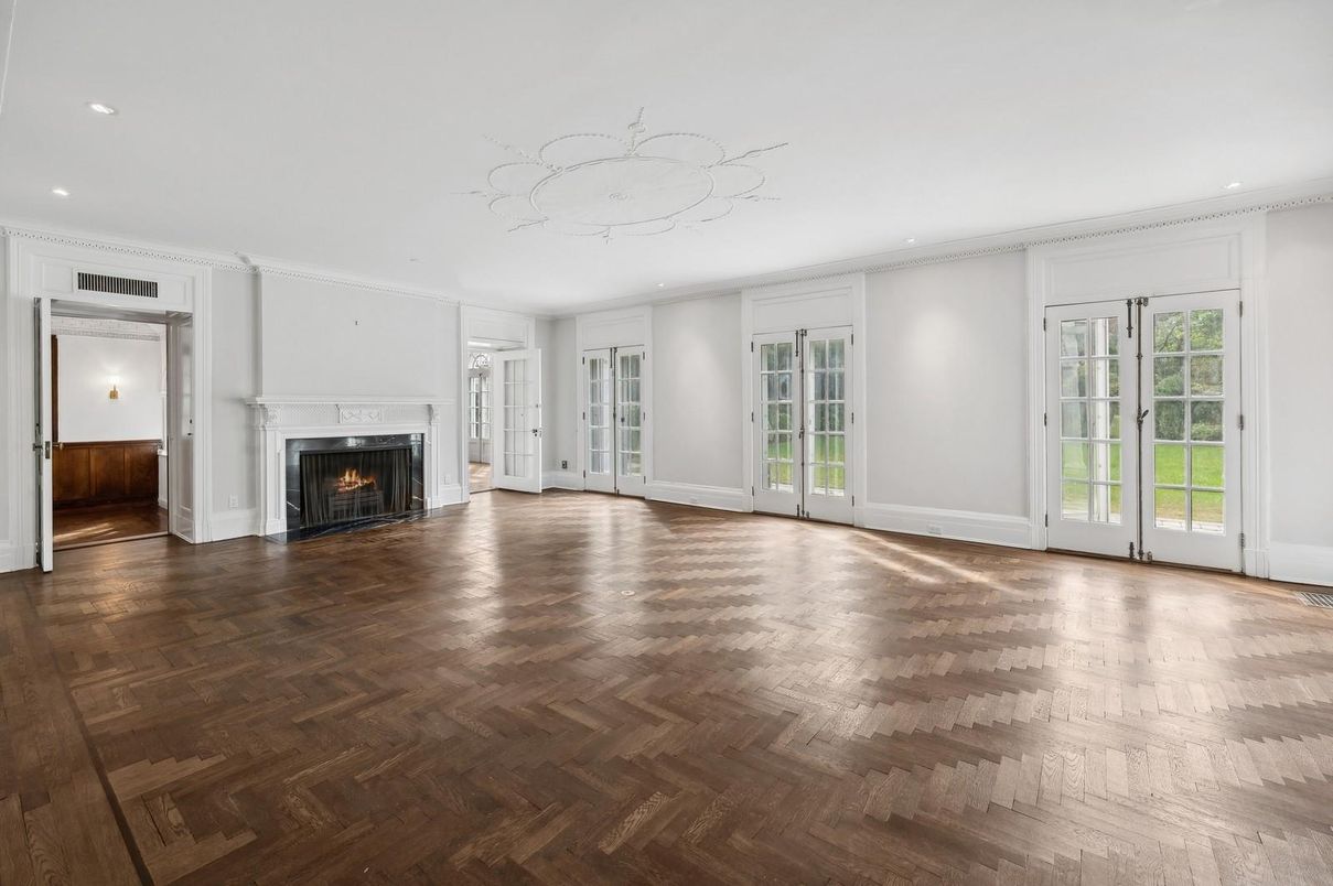 Empty room, Fireplace, Interior, Recessed Lighting, Wood Texture Flooring