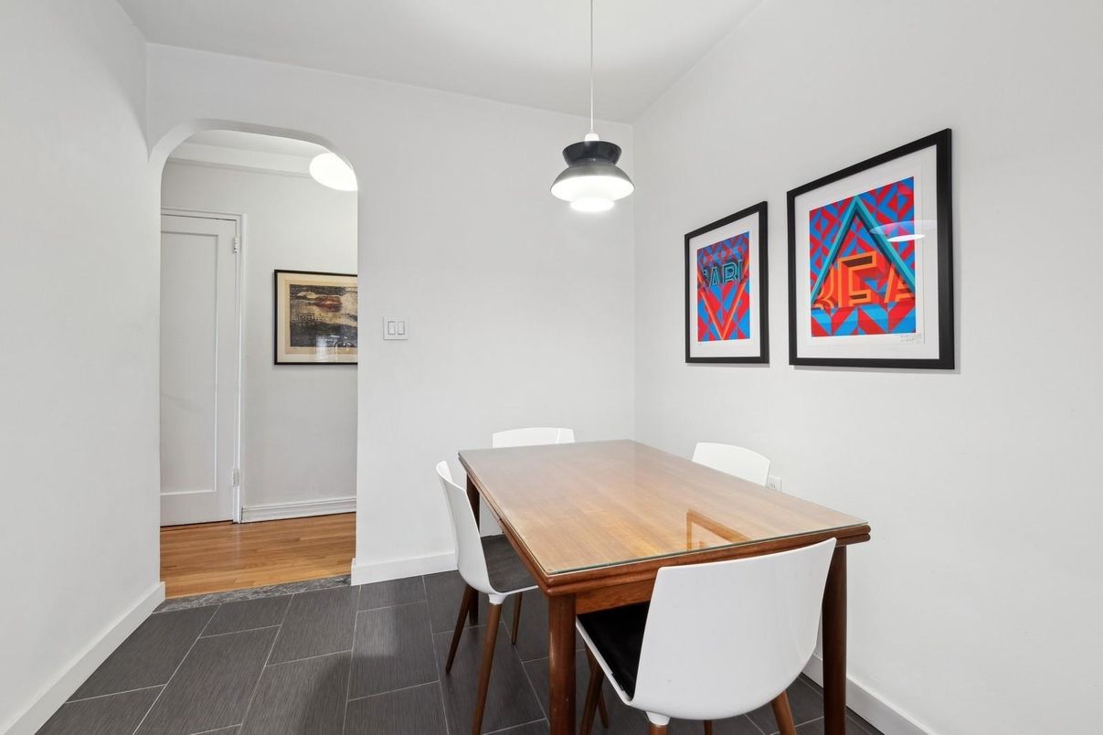 Dining room, Interior, Pendant Lights, Wood Texture Flooring