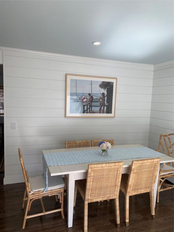 Dining room, Interior, Recessed Lighting, Wood Texture Flooring