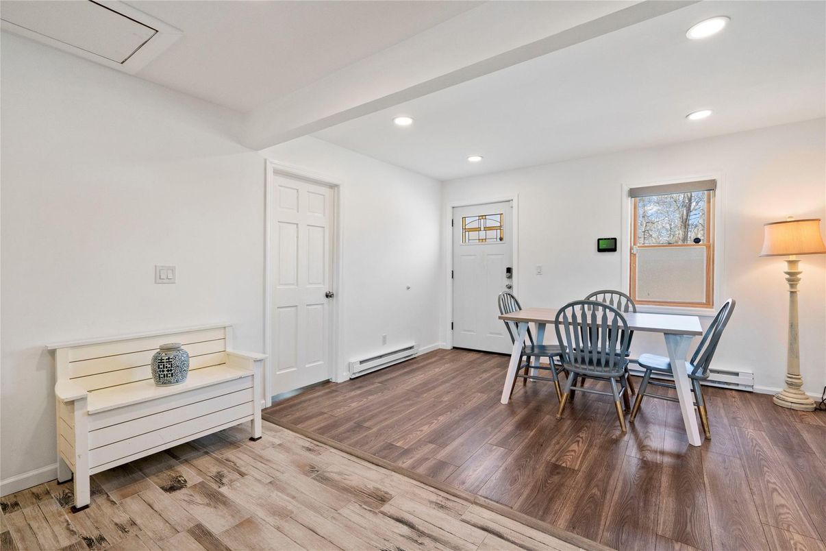 Dining room, Interior, Recessed Lighting, Wood Texture Flooring