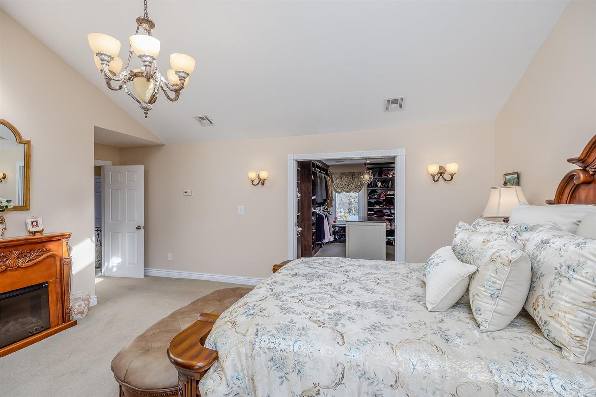 Bedroom, Chandelier, Fireplace, Interior