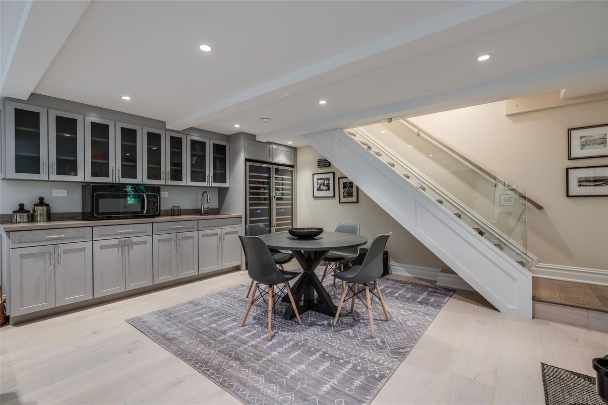 Dining room, Interior, Recessed Lighting, Wood Texture Flooring