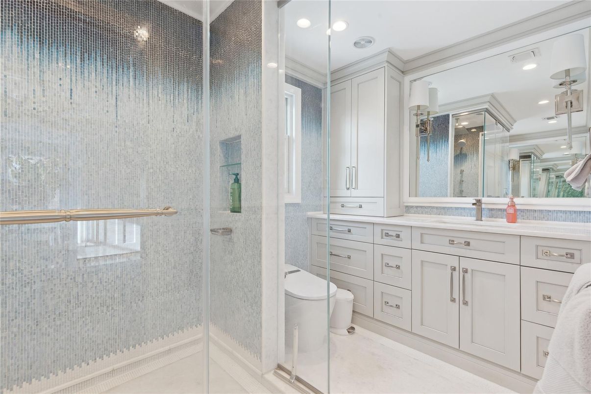 Bathroom, Glass Shower, Interior, Recessed Lighting