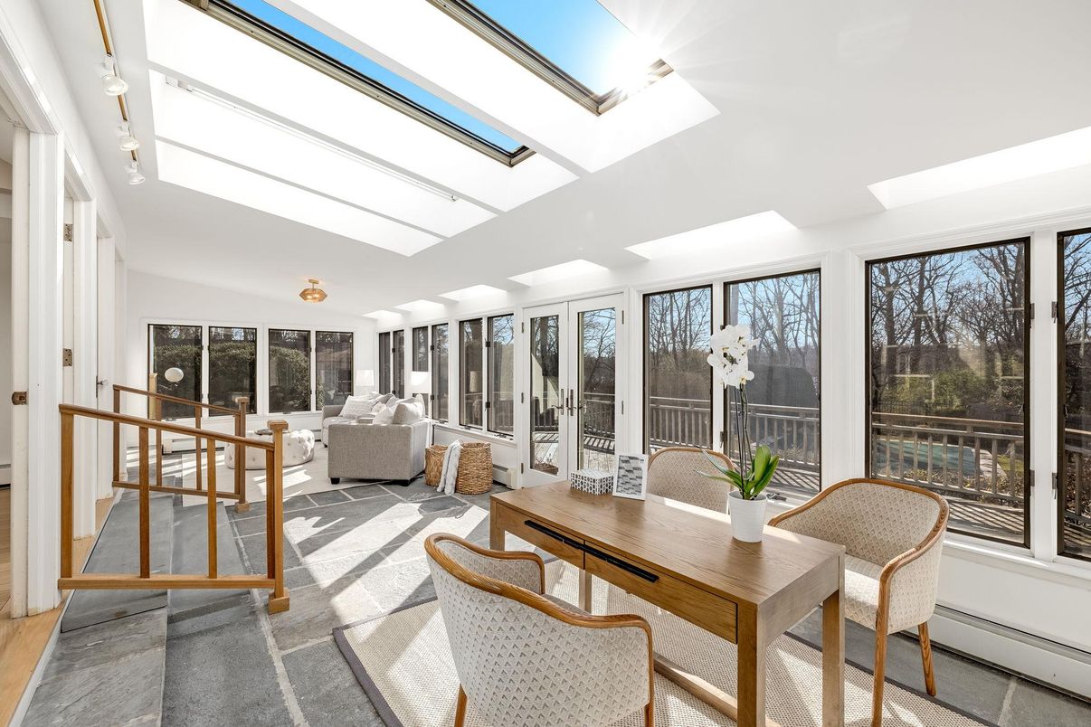 Dining room, Glass Ceilings, Interior, Living room, Sun Room, Wood Texture Flooring