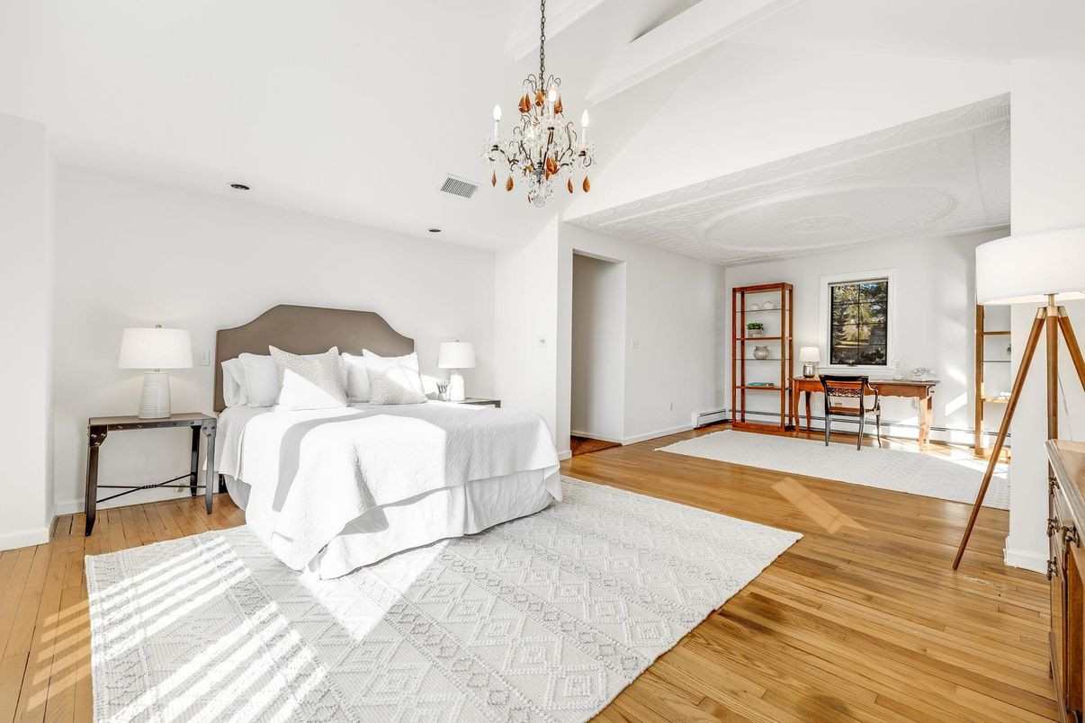 Bedroom, Chandelier, Interior, Wood Texture Flooring