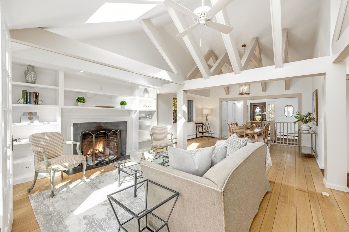 Dining room, Fireplace, Interior, Living room, Wood Texture Flooring