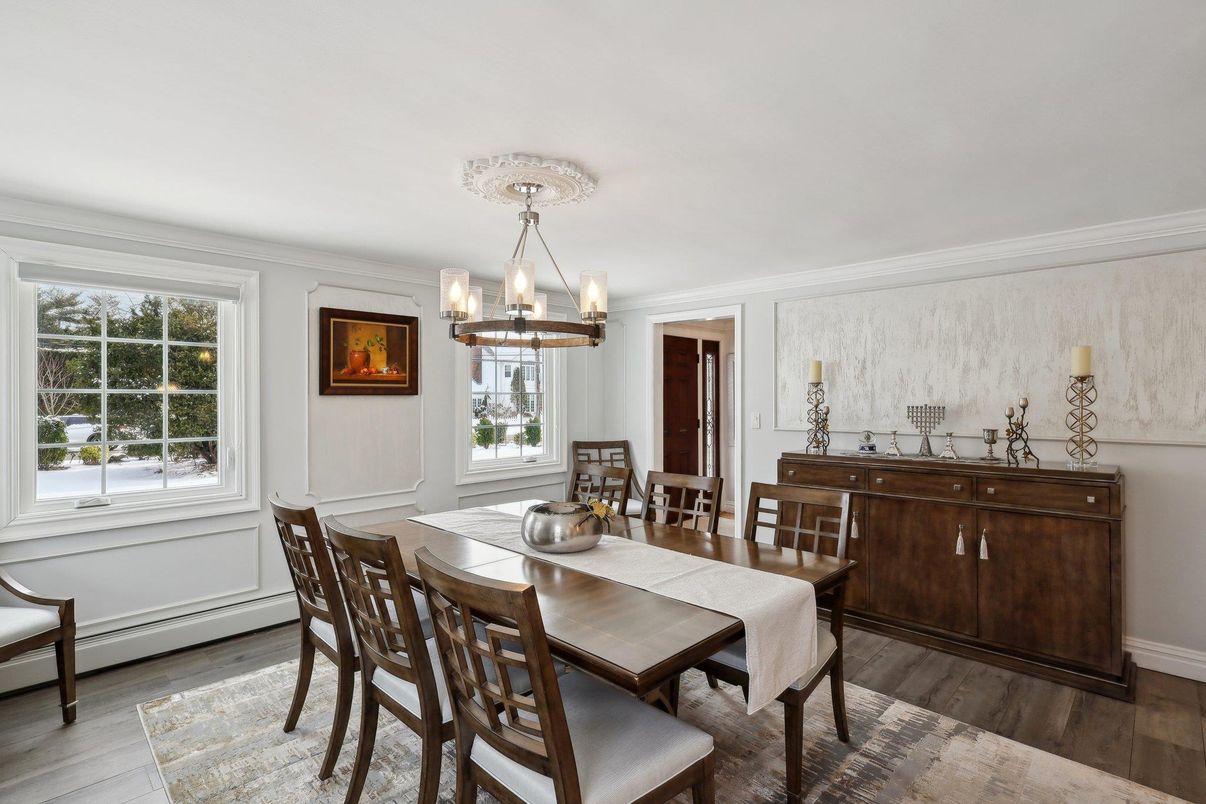 Chandelier, Dining room, Interior, Wood Texture Flooring