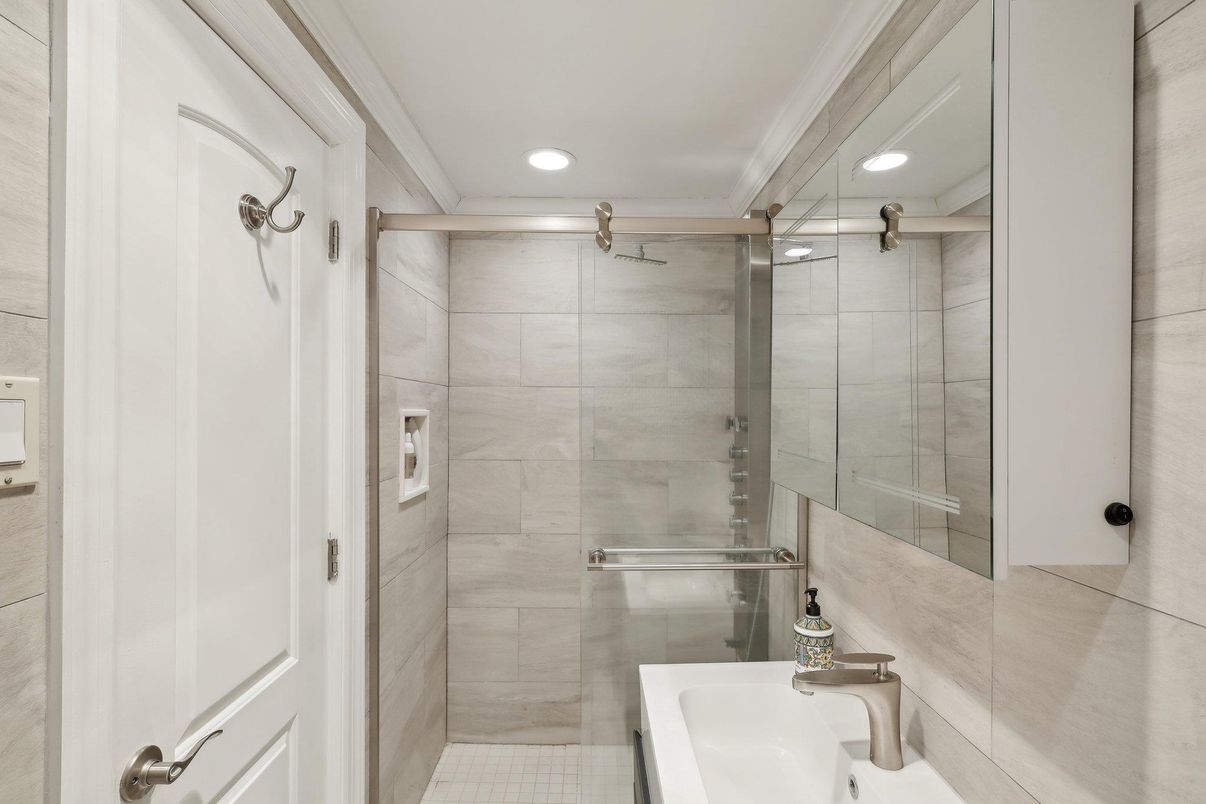 Bathroom, Glass Shower, Interior, Recessed Lighting