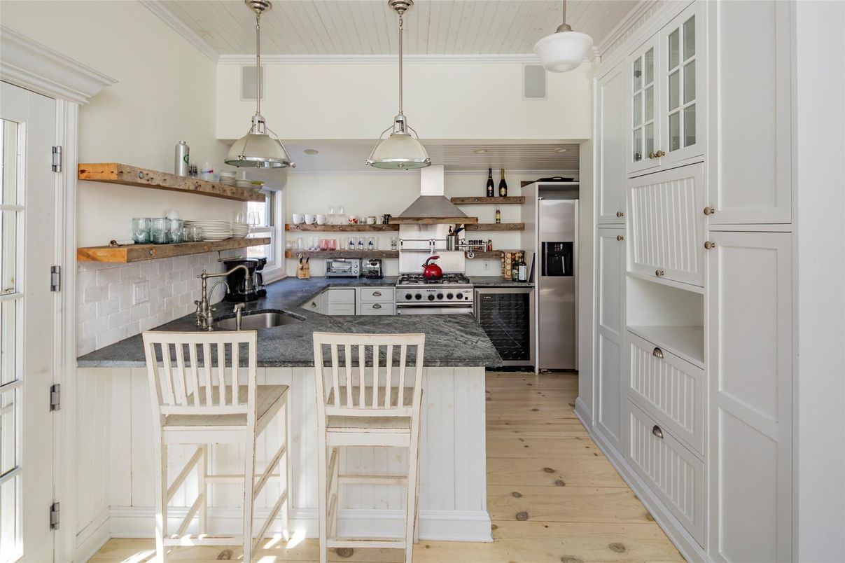 Interior, Kitchen, Pendant Lights, Stainless Steel Appliances, Wood Texture Flooring