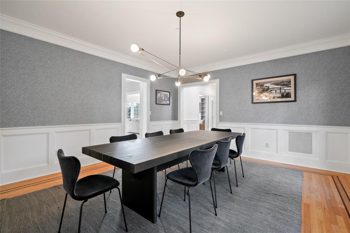 Dining room, Interior, Pendant Lights, Wood Texture Flooring