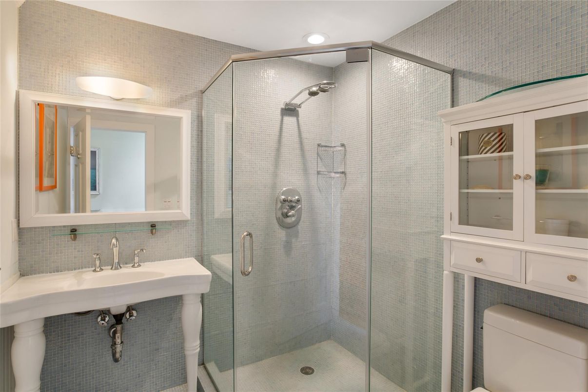 Bathroom, Glass Shower, Interior, Recessed Lighting