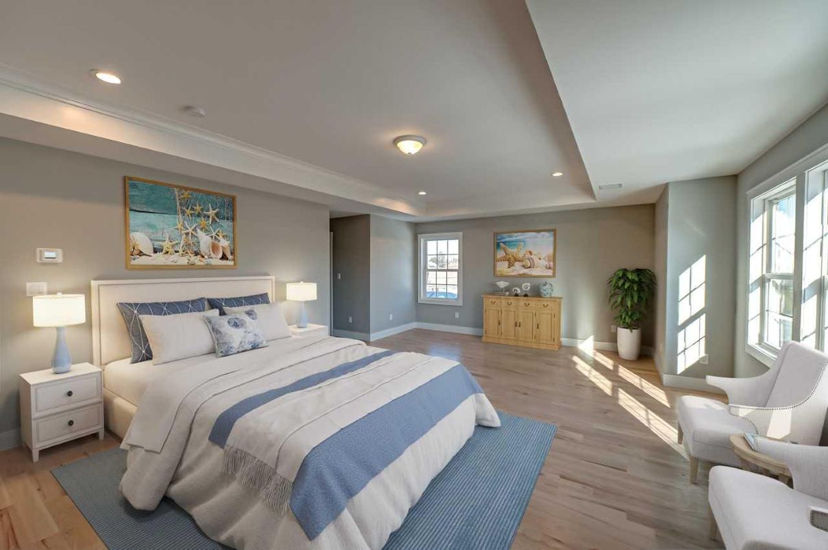 Bedroom, Interior, Recessed Lighting, Wood Texture Flooring