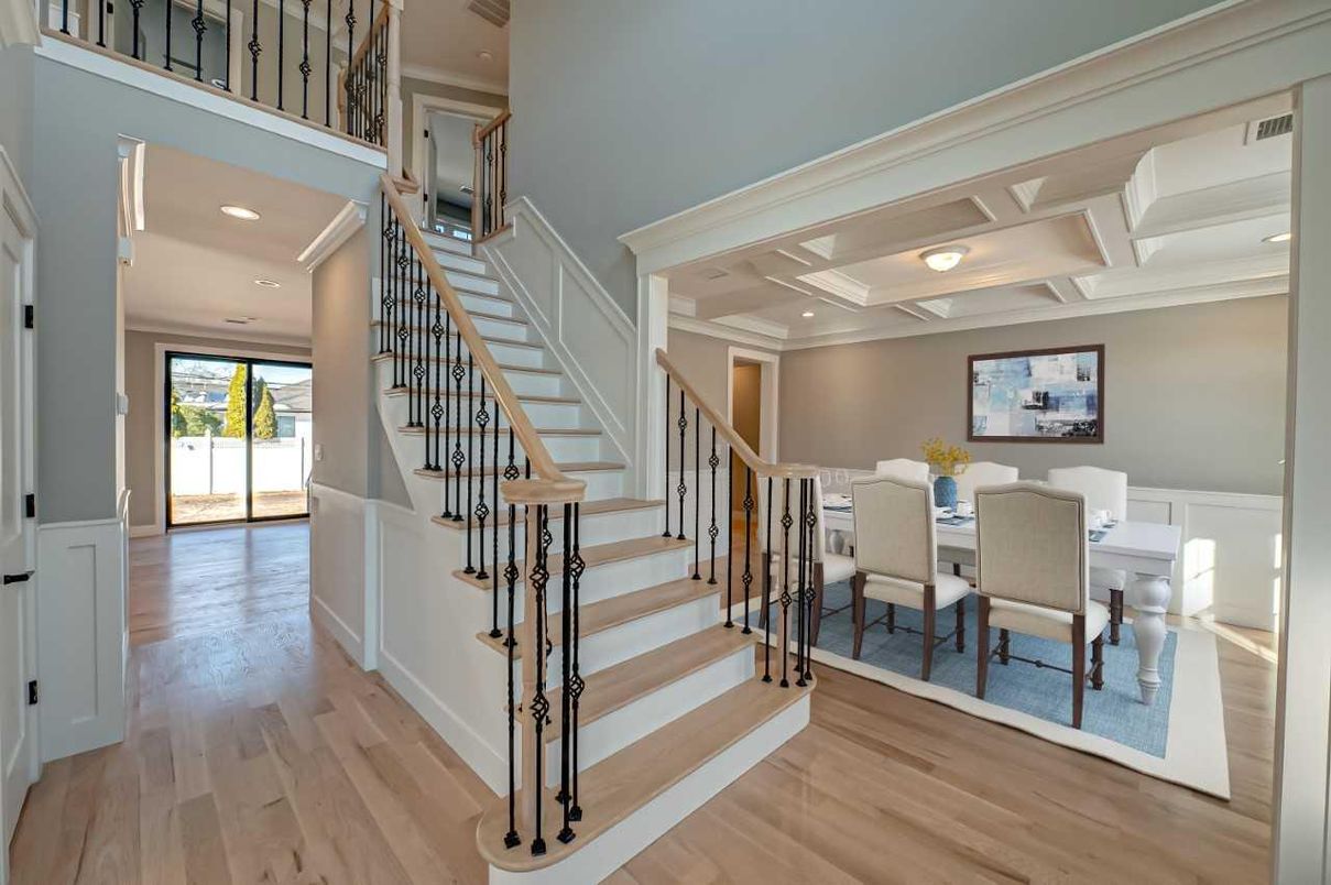 Dining room, Interior, Recessed Lighting, Wood Texture Flooring