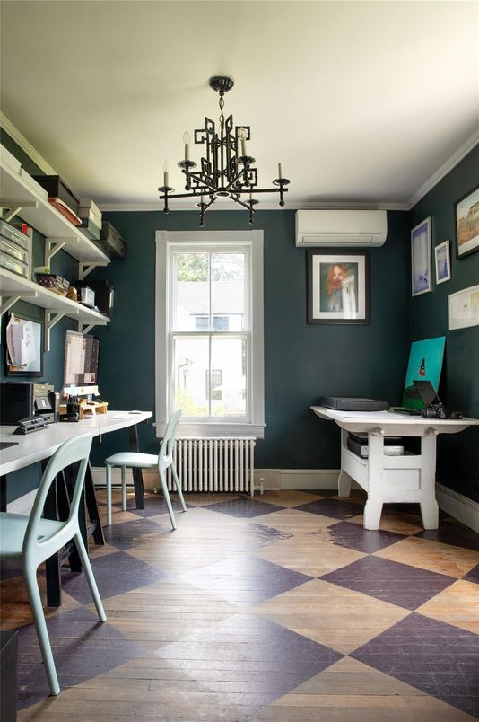 Chandelier, Home Office, Interior, Wood Texture Flooring