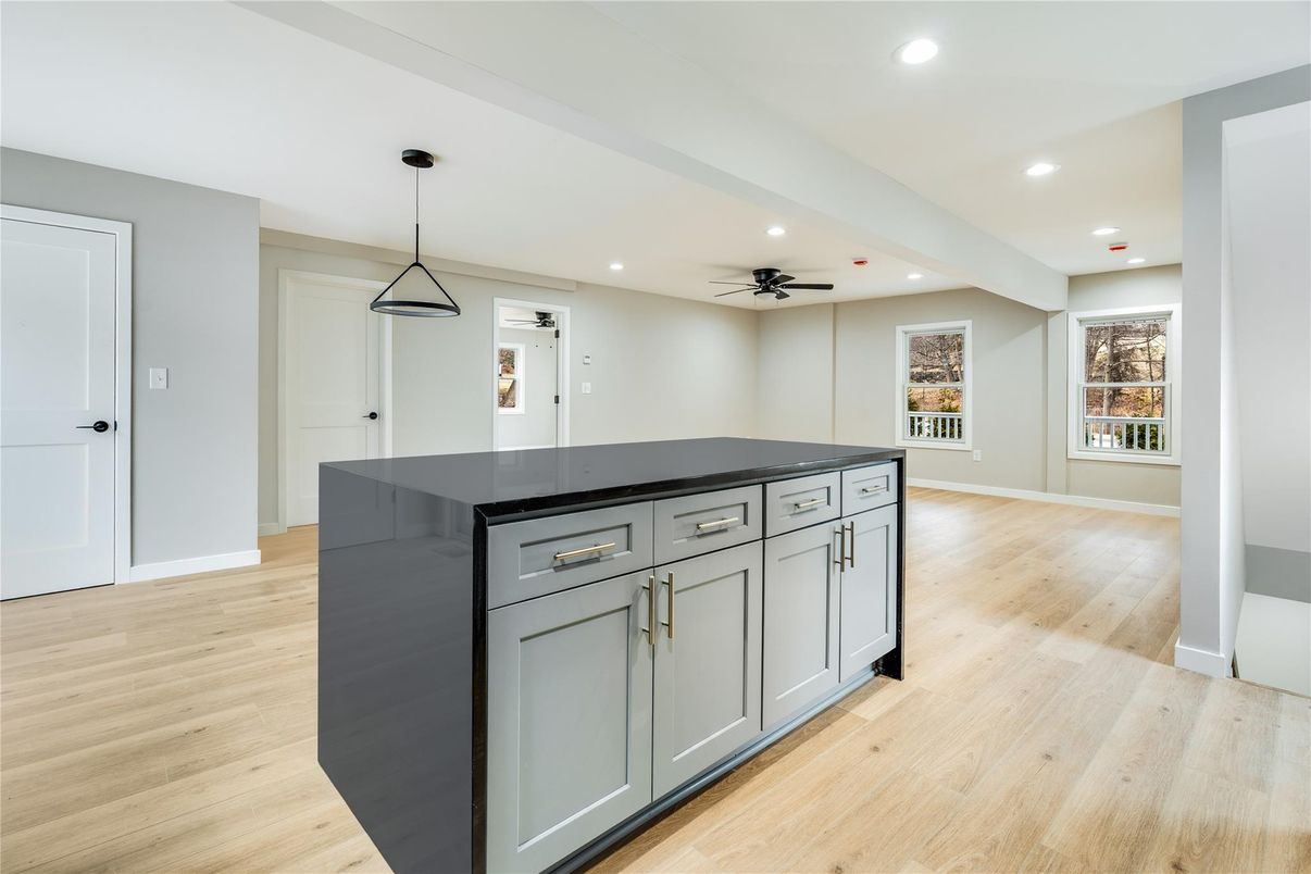 Interior, Kitchen, Pendant Lights, Recessed Lighting, Wood Texture Flooring