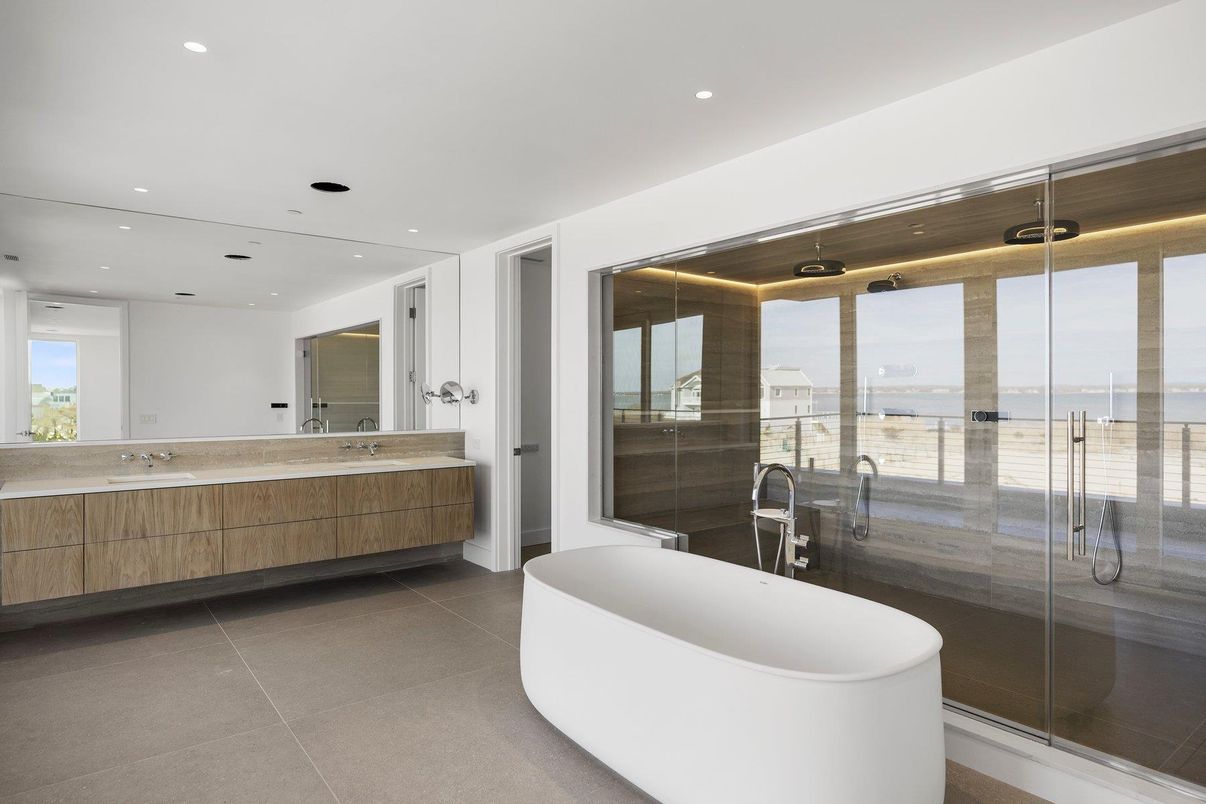 Bathroom, Dual Sink Vanities, Free Standing Baths, Glass Shower, Interior, Recessed Lighting