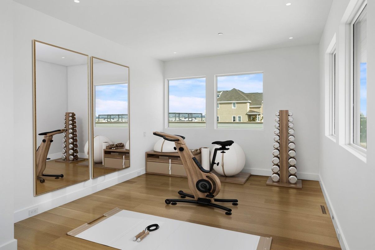 Fitness Equipment, Interior, Recessed Lighting, Wood Texture Flooring