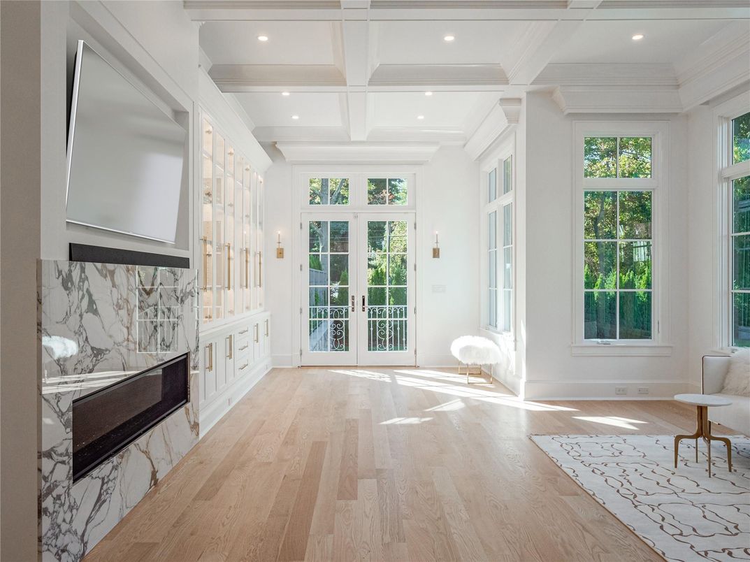 Interior, Marble Walls, Recessed Lighting, Wood Texture Flooring