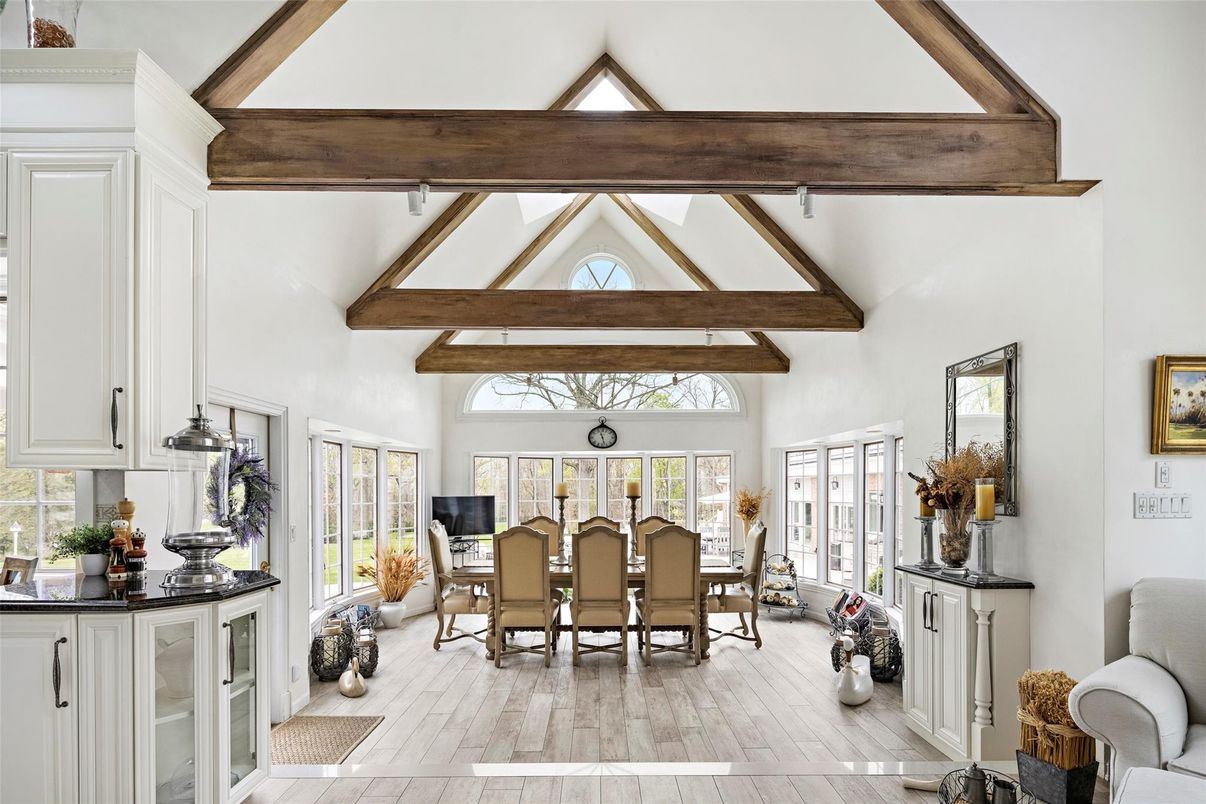 Dining room, Interior, Wooden Beams, Wood Texture Flooring