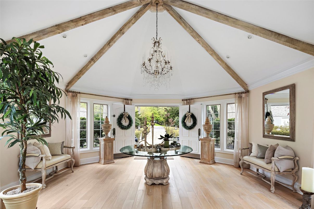 Chandelier, Interior, Wooden Beams, Wood Texture Flooring