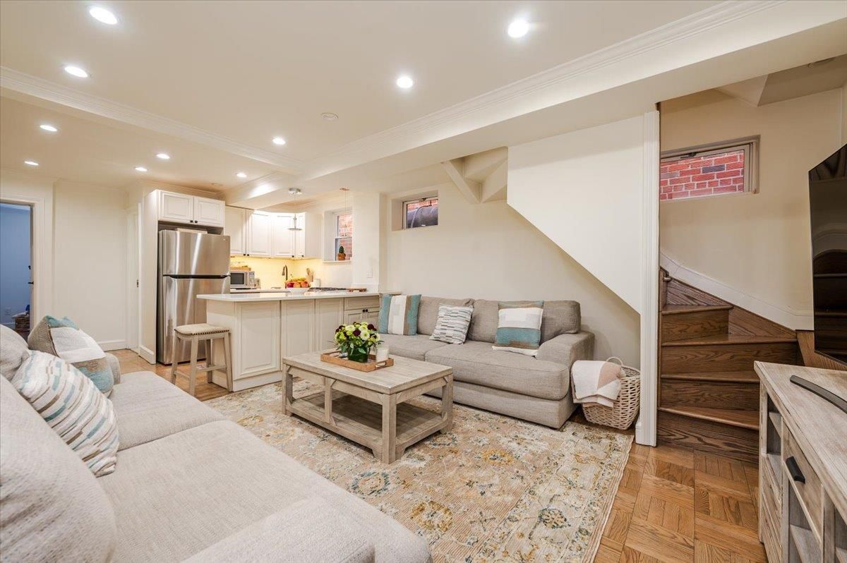 Interior, Kitchen, Living room, Recessed Lighting, Stainless Steel Appliances, Wood Texture Flooring