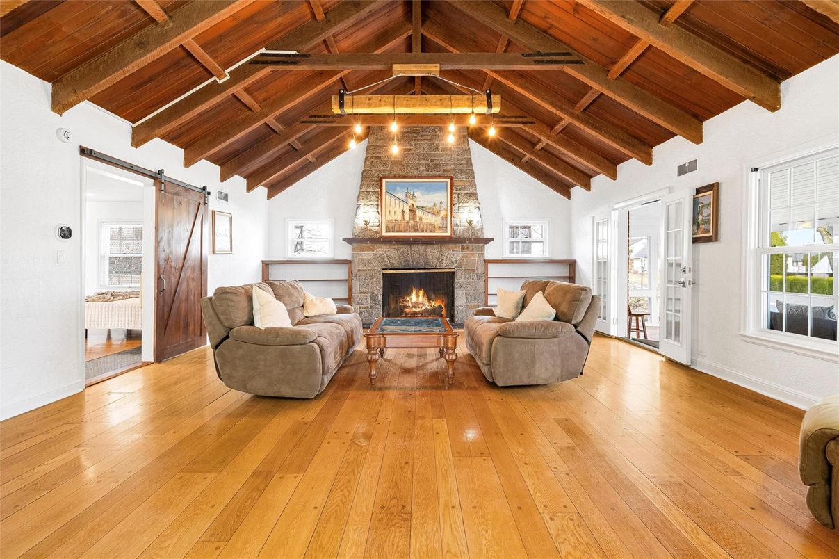 Fireplace, Interior, Living room, Stone Walls, Wooden Beams, Wooden Ceilings, Wood Texture Flooring