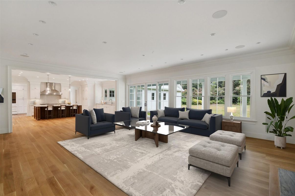 Interior, Kitchen, Living room, Pendant Lights, Recessed Lighting, Wood Texture Flooring