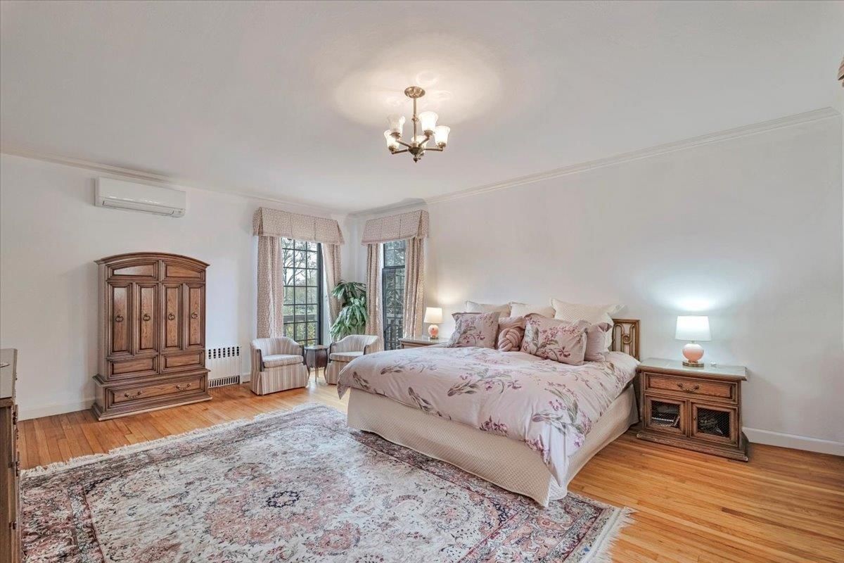 Bedroom, Chandelier, Interior, Wood Texture Flooring